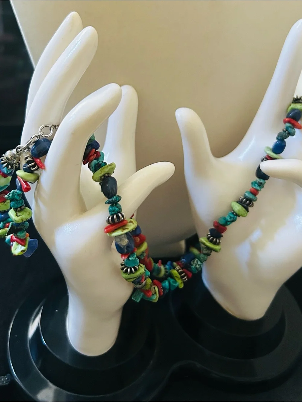 Long Handmade Multicolor Semi Precious Stone Beaded Necklace